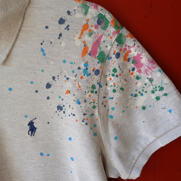 Polo Ralph Lauren Light Gray Paint Splatter Mesh Mini Dress - Picture 3 of 5